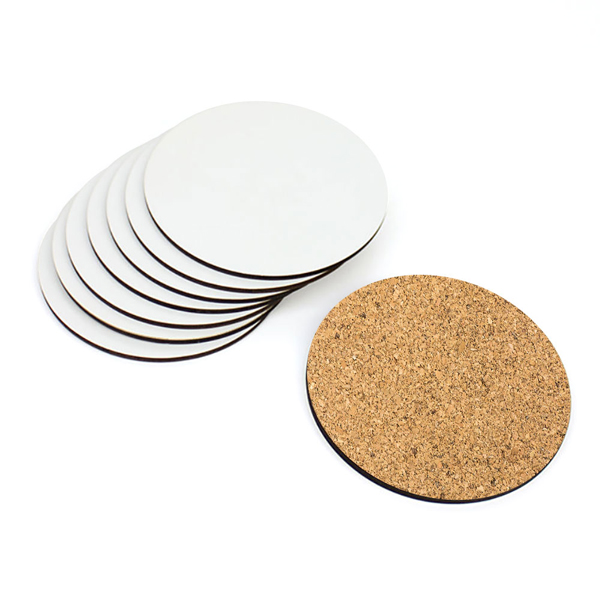 Subli Onderzetter Rond 9,6 cm. - hardboard met kurk