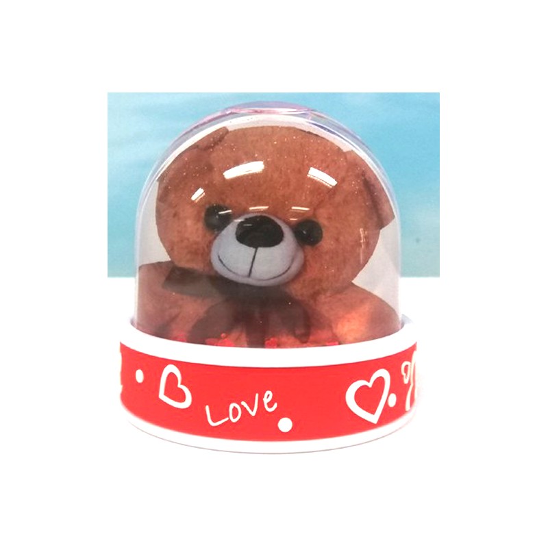 Photoglobe 9 x 9 cm. - rode rand met Love en witte sneeuw