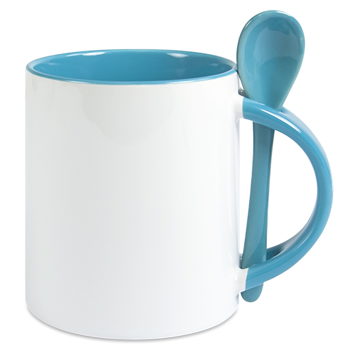 Subli Spoon Mug Straight Lichtblauw - beker 330 ml. + lepel