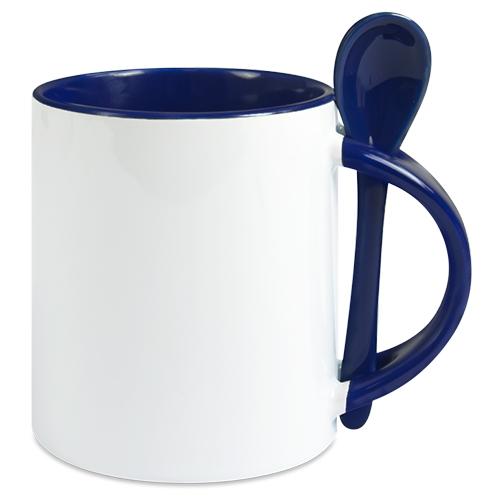 Subli Spoon Mug Straight Cobaltblauw - beker 330 ml. + lepel
