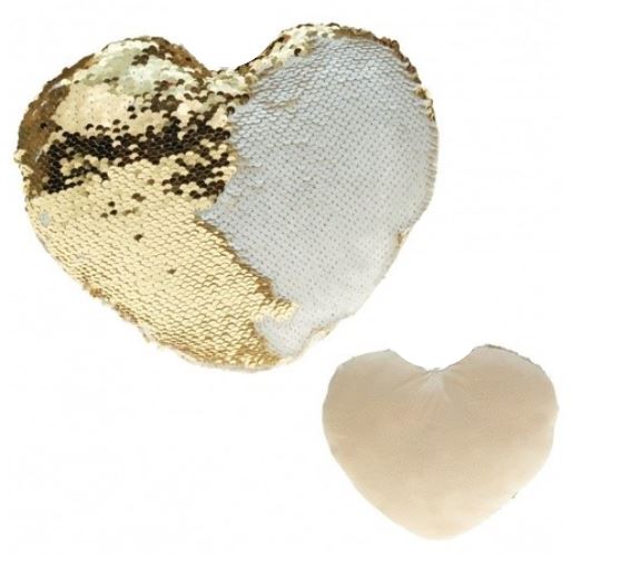 Subli Kussenhoes Hart 35 x 40 cm. - wit / pailletten goud