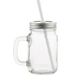 Subli Glas + deksel + rietje - formaat 7,5  x 13 cm.