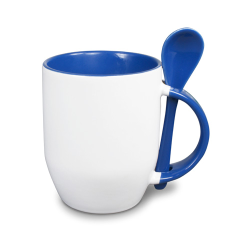 Subli Spoon Mug Blauw - beker 330 ml. + lepel