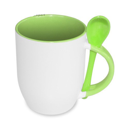 Subli Spoon Mug Licht Groen - beker 330 ml. + lepel