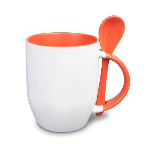 Subli Spoon Mug Oranje - beker 330 ml. + lepel
