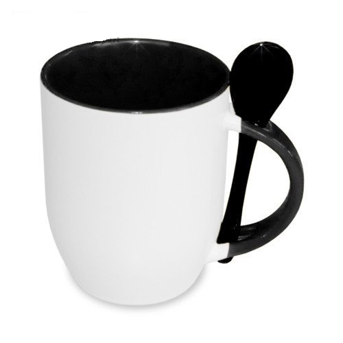Subli Spoon Mug Zwart - beker 330 ml. + lepel