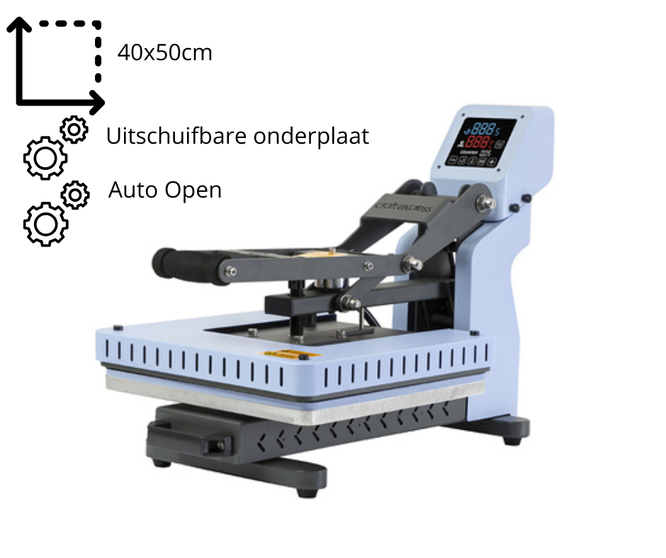 Craft Express Automatische pers met uitschuifbare lade - lightblue - transferpers 40 x 50 cm.