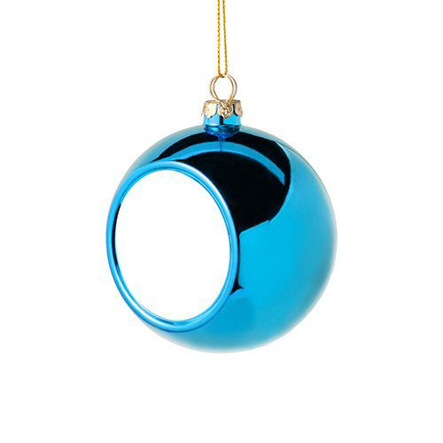 Kerstbal 8 cm. blauw - incl. sublimatieplaatje 5 cm. rond