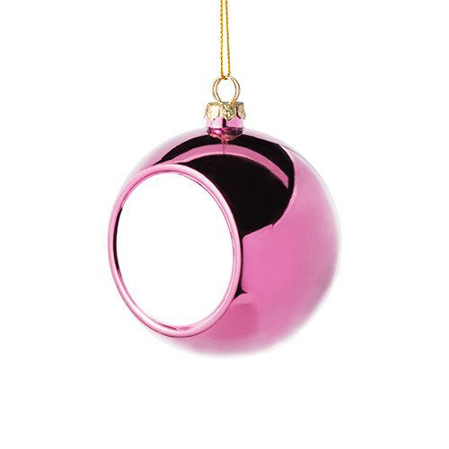 Kerstbal 8 cm. roze - incl. sublimatieplaatje 5 cm. rond