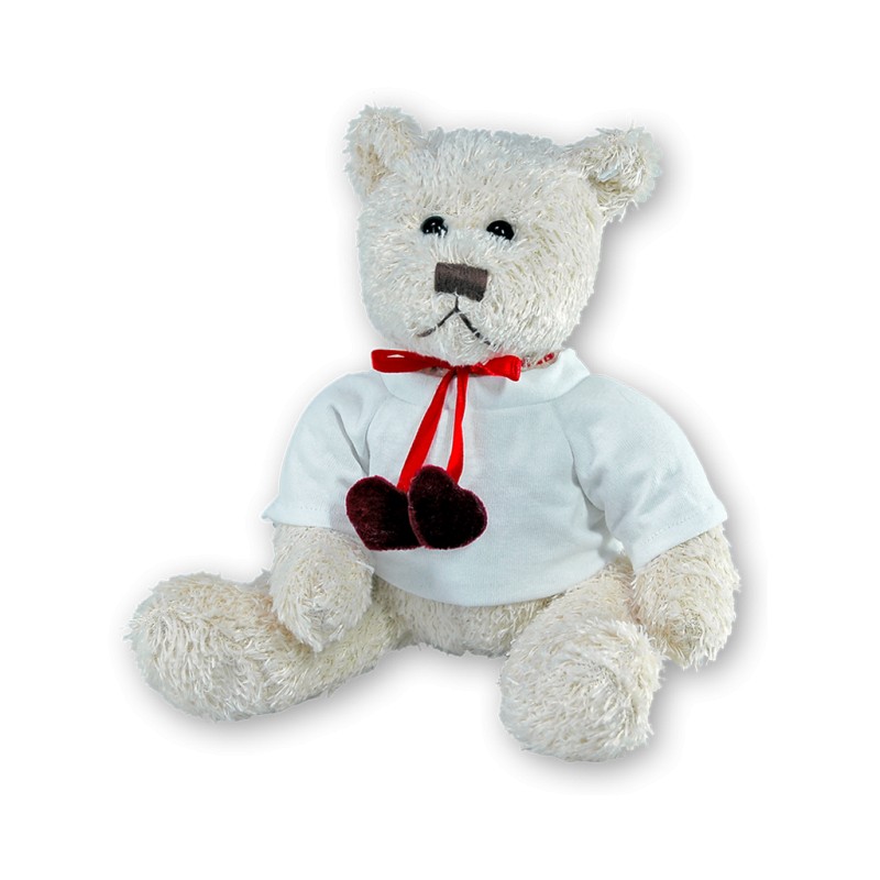 Pluche Teddy Bear Wit 24 cm. - met 2 hartjes en t-shirt